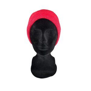 Red Metallic Knit Beanie Hat